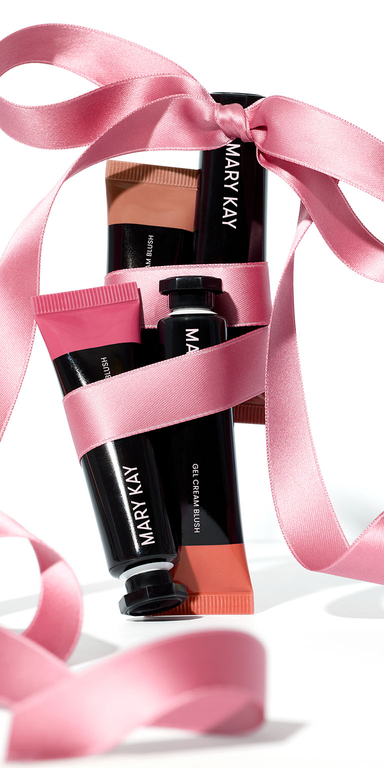 All four shades of the Mary Kay Gel Blush with ribbon wrapped around them